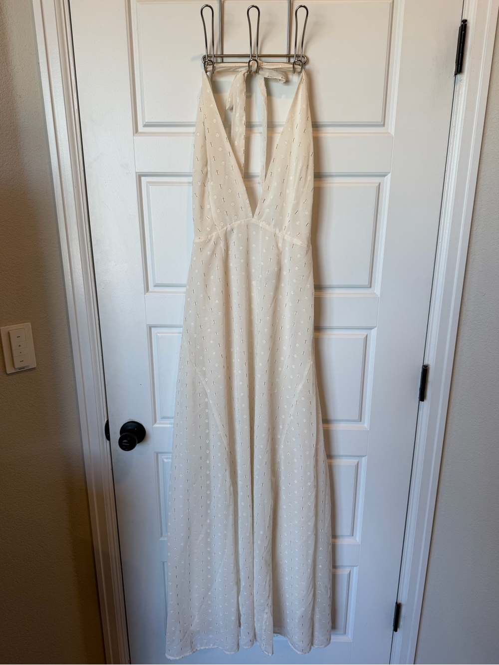 AFRM Odenah Ivory Clip Dot Halter Maxi Dress M